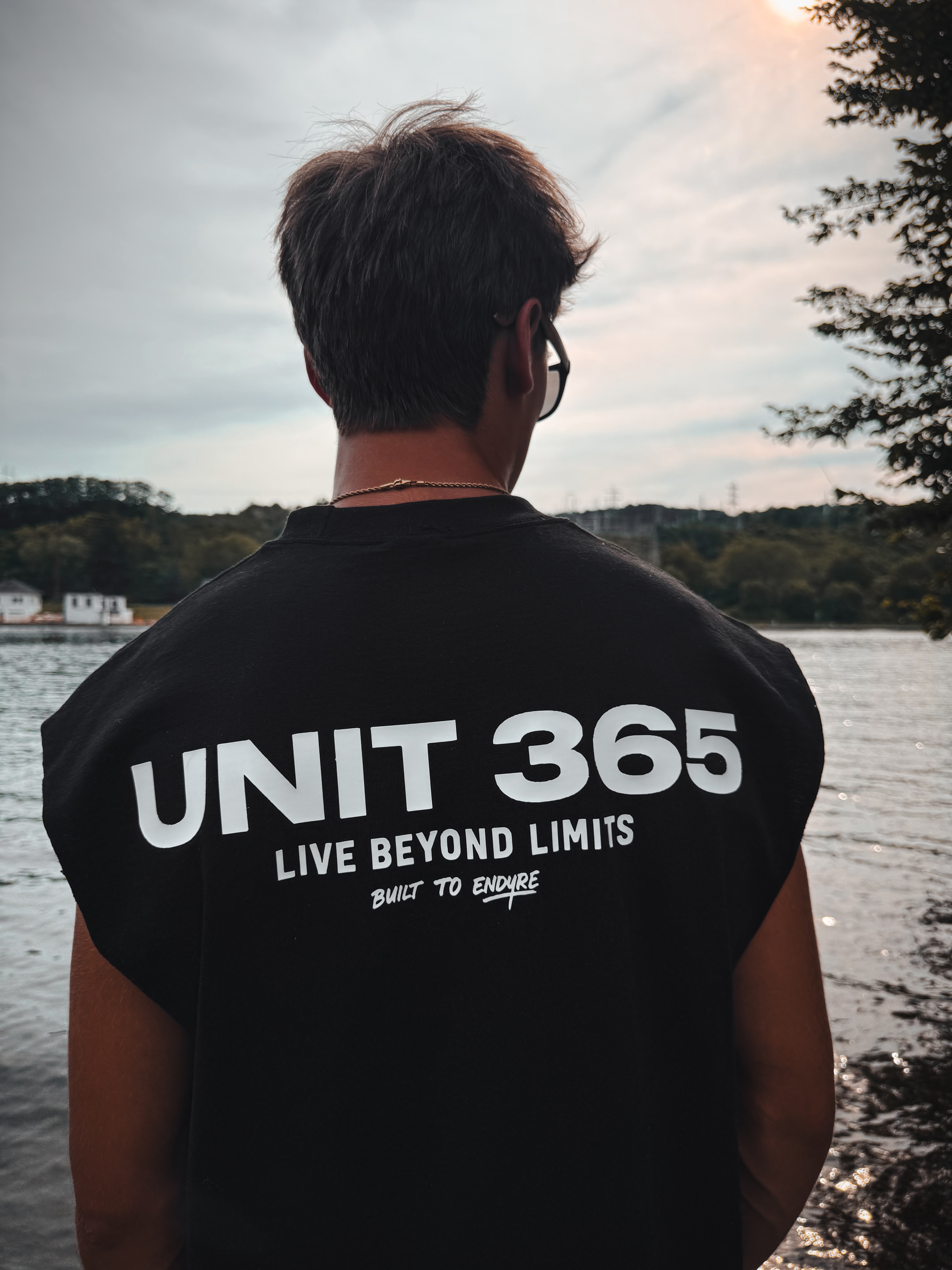 UNIT 365 Cutoff Tee shown on-body